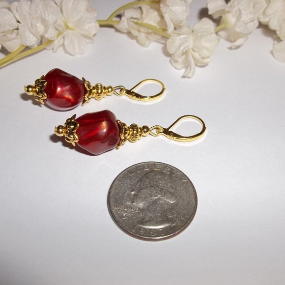 Dark Orange & Gold Beaded Earrings Set NWT 5449 - Picture 5 of 7